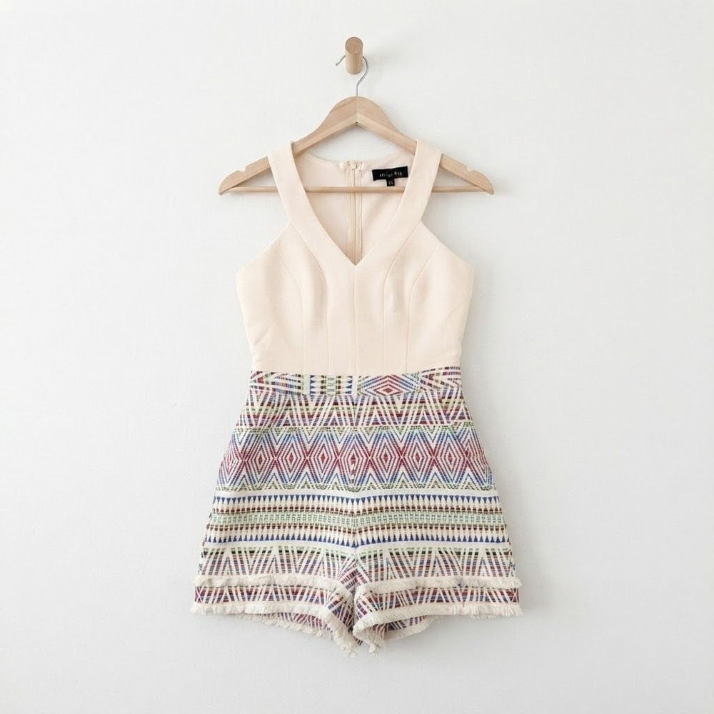 Adelyn Rae Boho Chic Tribal Fringe Romper Festival Aztec Geo Medium M